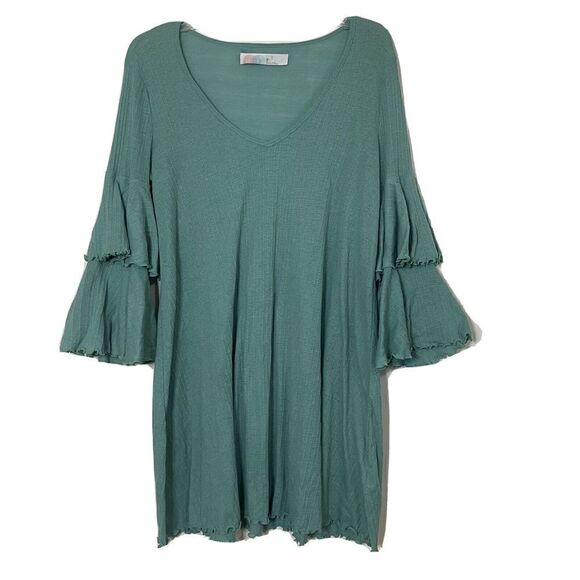 FREE PEOPLE FP Beach seashore green ruffle sleeve bounce mini dress size XS - Picture 1 of 5